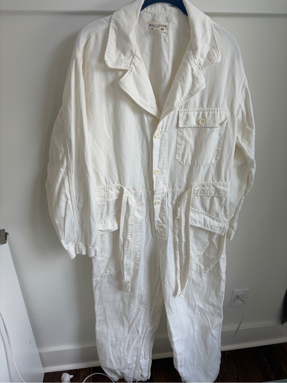 Nili Lotan Off-White Utility Tie-Waist Jumpsuit M - Picture 2 of 5